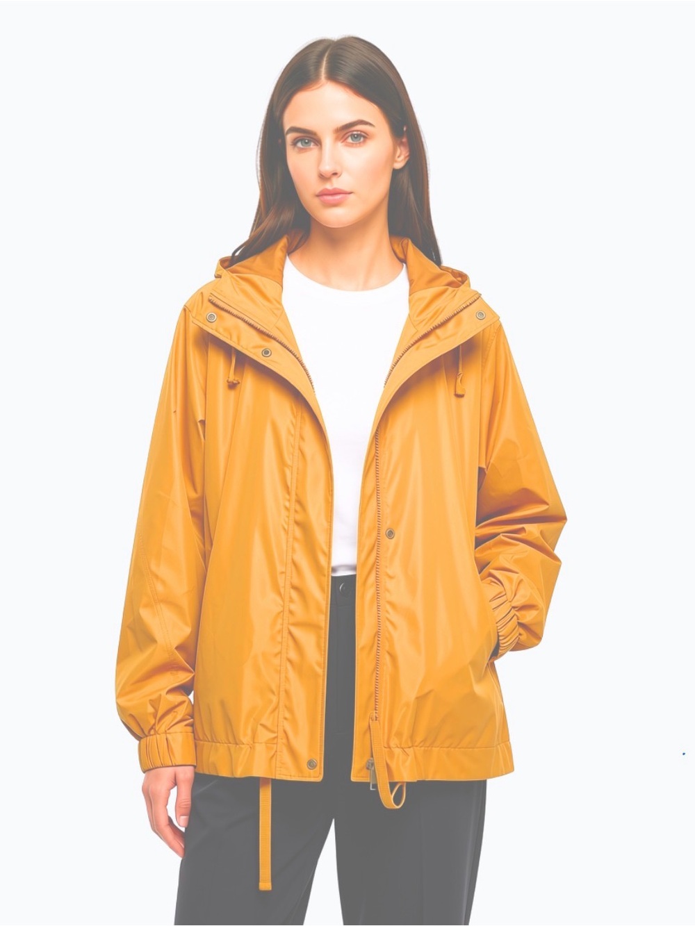 Catherine Maladrino Lightweight, Silky Mustard Yellow Hooded Rain Jacket - Women